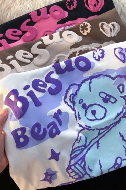 Graffiti Bear Short Sleeve T-Shirt for Men and Women - Plus Size Loose Fit Pure Cotton Casual Couple Tee