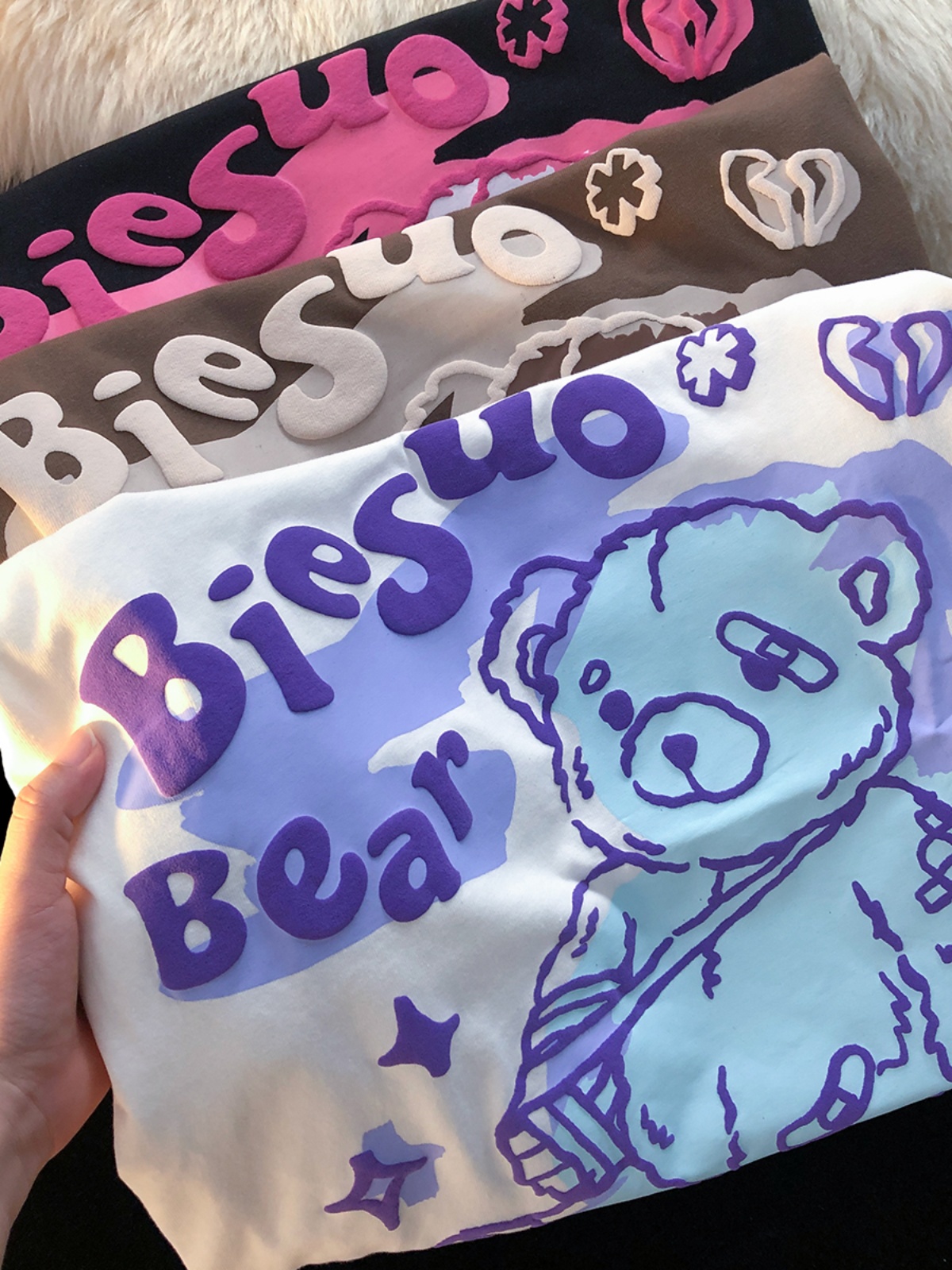 Graffiti Bear Short Sleeve T-Shirt for Men and Women - Plus Size Loose Fit Pure Cotton Casual Couple Tee Graffiti Bear Short Sleeve T-Shirt for Men and Women - Plus Size Loose Fit Pure Cotton Casual Couple Tee