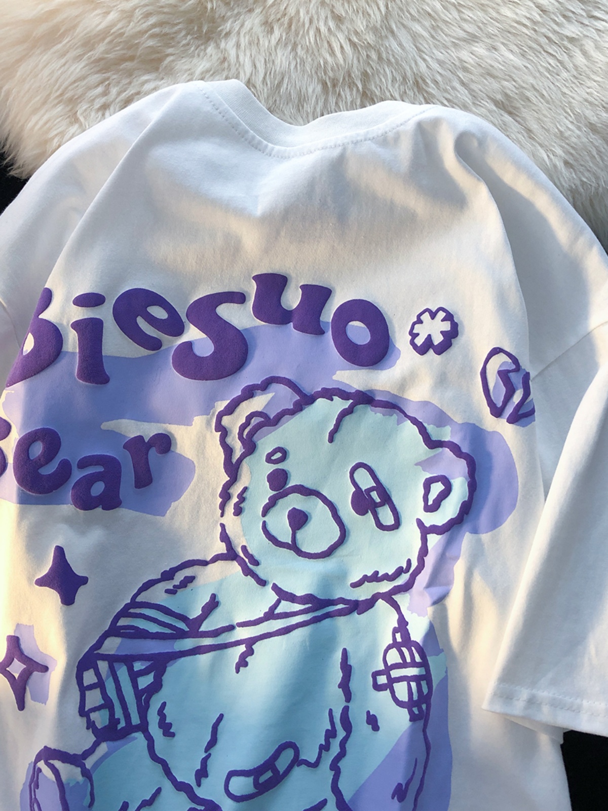 Graffiti Bear Short Sleeve T-Shirt for Men and Women - Plus Size Loose Fit Pure Cotton Casual Couple Tee Graffiti Bear Short Sleeve T-Shirt for Men and Women - Plus Size Loose Fit Pure Cotton Casual Couple Tee