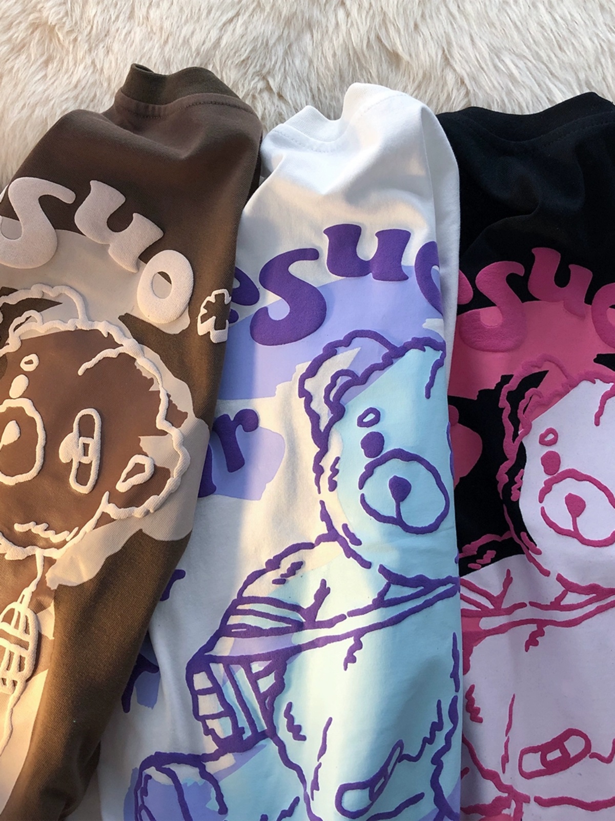 Graffiti Bear Short Sleeve T-Shirt for Men and Women - Plus Size Loose Fit Pure Cotton Casual Couple Tee Graffiti Bear Short Sleeve T-Shirt for Men and Women - Plus Size Loose Fit Pure Cotton Casual Couple Tee