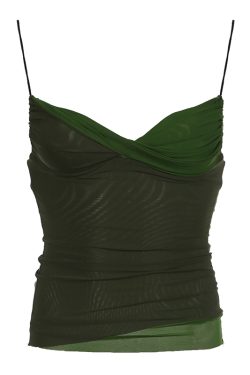Green Mesh Spliced Camisole - Slimming Women’s Outerwear Top for Versatile Style - Perfect for Y2K and Casual Looks