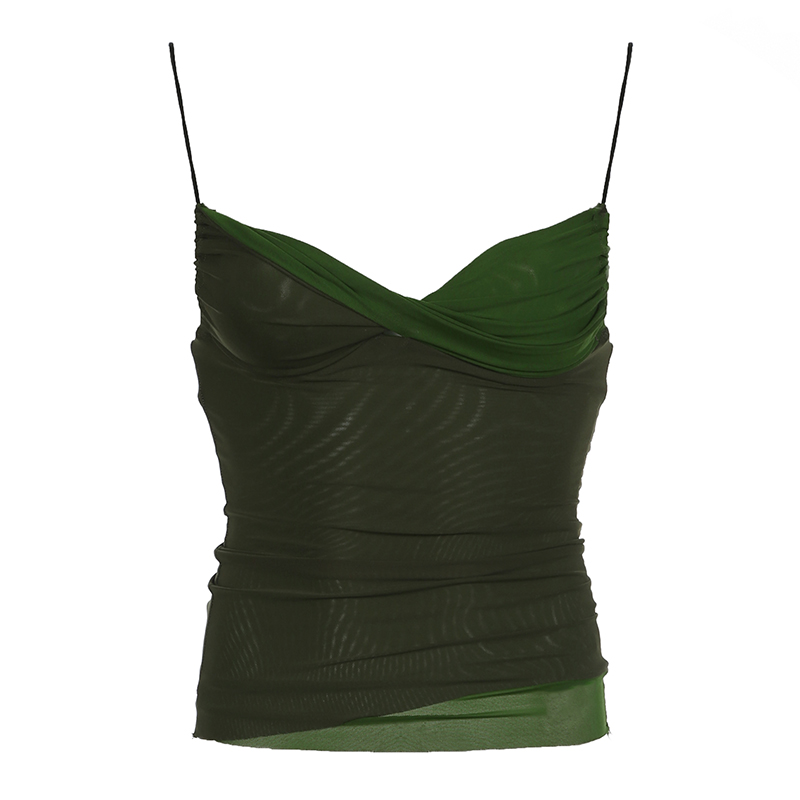 Green Mesh Spliced Camisole - Slimming Women’s Outerwear Top for Versatile Style - Perfect for Y2K and Casual Looks Green Mesh Spliced Camisole - Slimming Women’s Outerwear Top for Versatile Style - Perfect for Y2K and Casual Looks