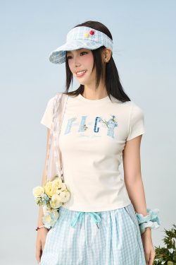 Guava Series Couple Embroidered Patch T-shirt - Casual 90s Style Unisex Tee, Trendy Streetwear for Couples