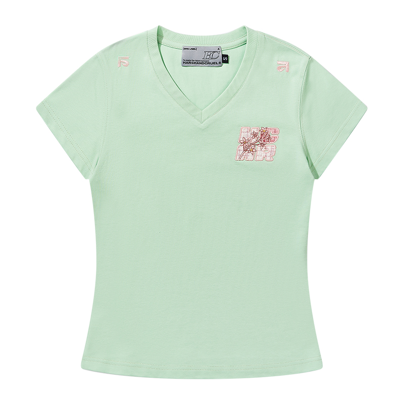 Guava Series Fun Little Embroidered Stretch Slim Fit V-Neck Short Sleeve T-Shirt for Women - Y2K Inspired Fashion Top Guava Series Fun Little Embroidered Stretch Slim Fit V-Neck Short Sleeve T-Shirt for Women - Y2K Inspired Fashion Top