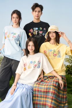 Hand-Drawn 3D Yarn Flower Loose Round Neck Short Sleeve T-Shirt for Kids, Men & Women - Trendy Casual Wear, Unisex Fashion