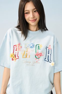 Hand-Drawn 3D Yarn Flower Loose Round Neck Short Sleeve T-Shirt for Kids, Men & Women - Trendy Casual Wear, Unisex Fashion