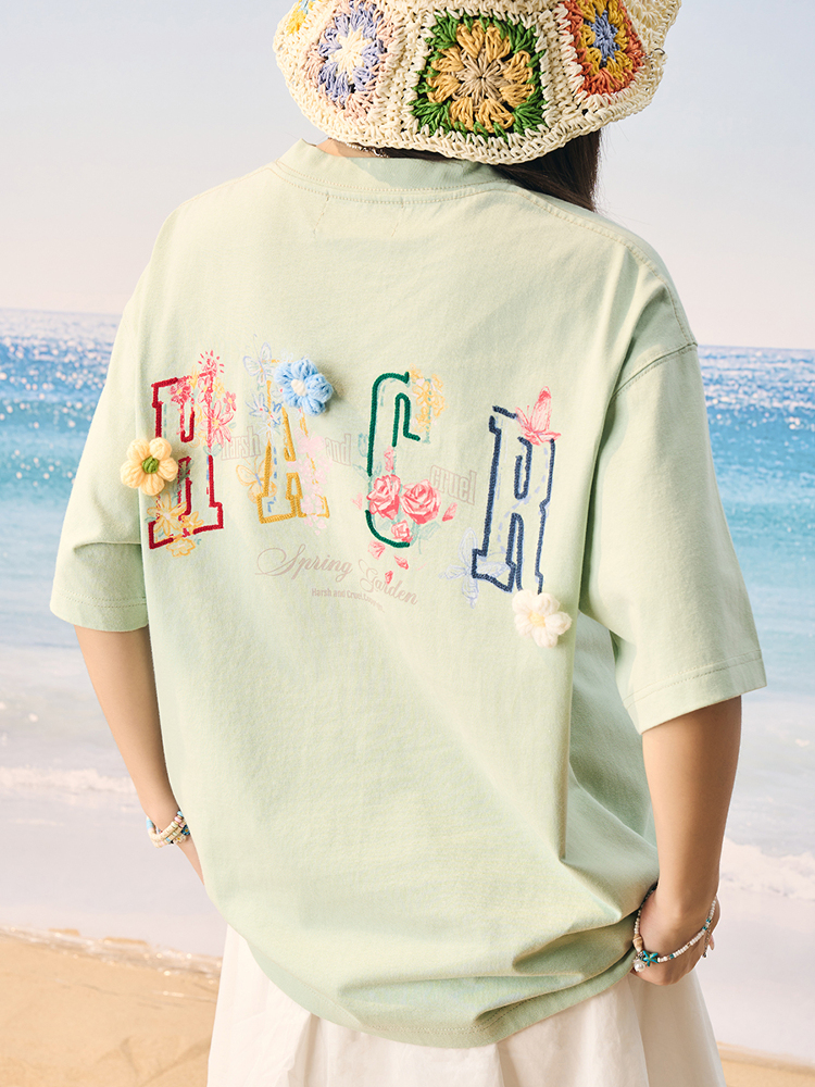 Hand-Painted 3D Yarn Flower Soft Loose Short Sleeve T-shirt for Kids - Summer Fun Fashion, Cute and Colorful Style Hand-Painted 3D Yarn Flower Soft Loose Short Sleeve T-shirt for Kids - Summer Fun Fashion, Cute and Colorful Style