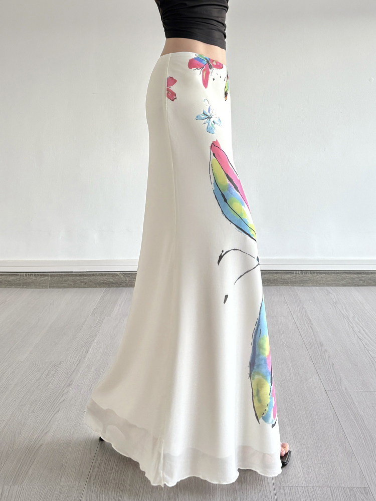 Hand-Painted Butterfly Print Low-Waist Bodycon Mermaid Skirt - Slim Fit Niche Temperament Fashion for a Chic Look Hand-Painted Butterfly Print Low-Waist Bodycon Mermaid Skirt - Slim Fit Niche Temperament Fashion for a Chic Look