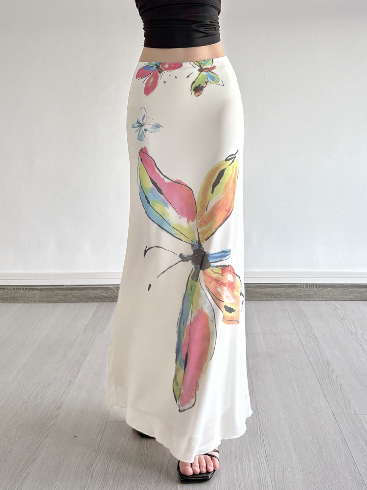 Hand-Painted Butterfly Print Low-Waist Bodycon Mermaid Skirt - Slim Fit Niche Temperament Fashion for a Chic Look Hand-Painted Butterfly Print Low-Waist Bodycon Mermaid Skirt - Slim Fit Niche Temperament Fashion for a Chic Look