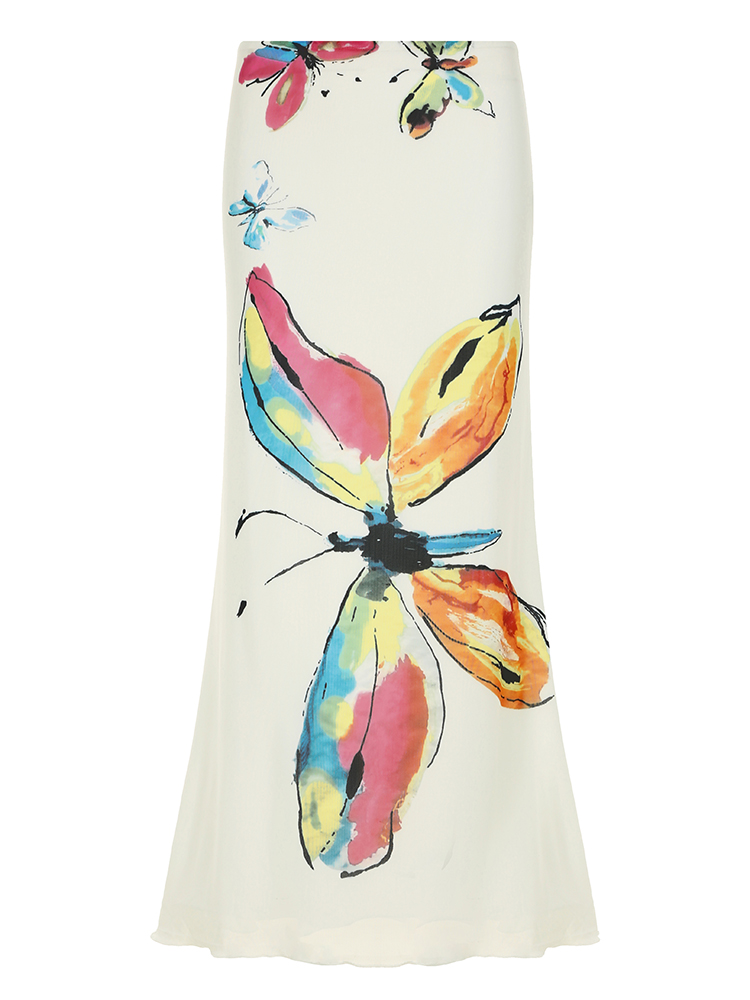 Hand-Painted Butterfly Print Low-Waist Bodycon Mermaid Skirt - Slim Fit Niche Temperament Fashion for a Chic Look Hand-Painted Butterfly Print Low-Waist Bodycon Mermaid Skirt - Slim Fit Niche Temperament Fashion for a Chic Look