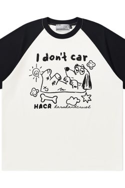 Hand-Painted Cute Dog Couple Loose Raglan Short Sleeve T-Shirt for Men and Women - Y2K Aesthetic Fashion Tee