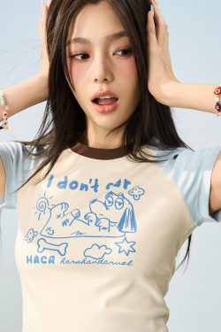 Hand-Painted Cute Dog Couple Loose Raglan Short Sleeve T-Shirt for Men and Women - Y2K Aesthetic Fashion Tee