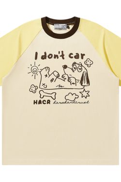 Hand-Painted Cute Dog Couple Loose Raglan Short Sleeve T-Shirt for Men and Women - Y2K Aesthetic Fashion Tee