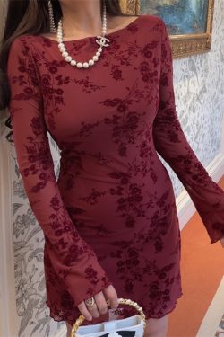 Handmade 2025 Spring Australia Super Slimming Mesh Bell Sleeve Bodycon Dress - Sexy Niche Design for 90s and Y2K Style