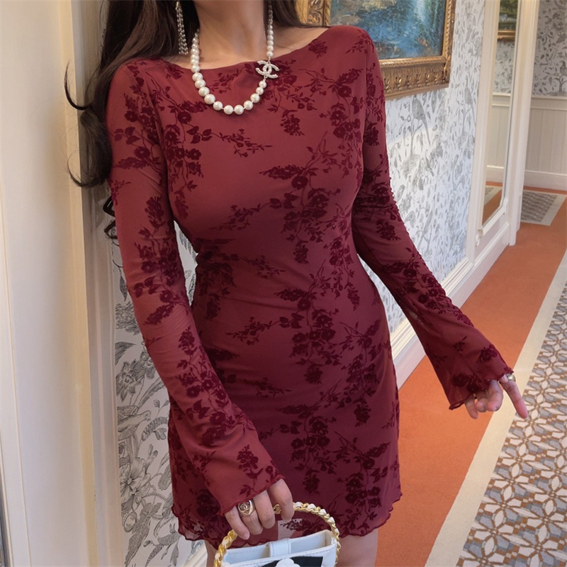 Handmade 2025 Spring Australia Super Slimming Mesh Bell Sleeve Bodycon Dress - Sexy Niche Design for 90s and Y2K Style Handmade 2025 Spring Australia Super Slimming Mesh Bell Sleeve Bodycon Dress - Sexy Niche Design for 90s and Y2K Style