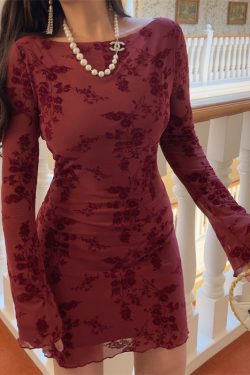 Handmade 2025 Spring Australia Super Slimming Mesh Bell Sleeve Bodycon Dress - Sexy Niche Design for 90s and Y2K Style