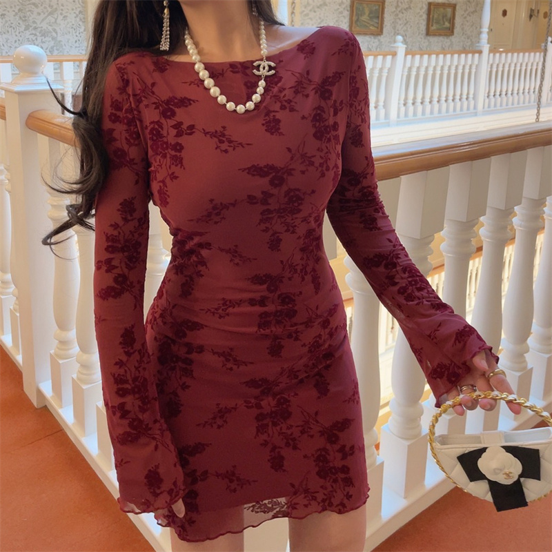 Handmade 2025 Spring Australia Super Slimming Mesh Bell Sleeve Bodycon Dress - Sexy Niche Design for 90s and Y2K Style Handmade 2025 Spring Australia Super Slimming Mesh Bell Sleeve Bodycon Dress - Sexy Niche Design for 90s and Y2K Style