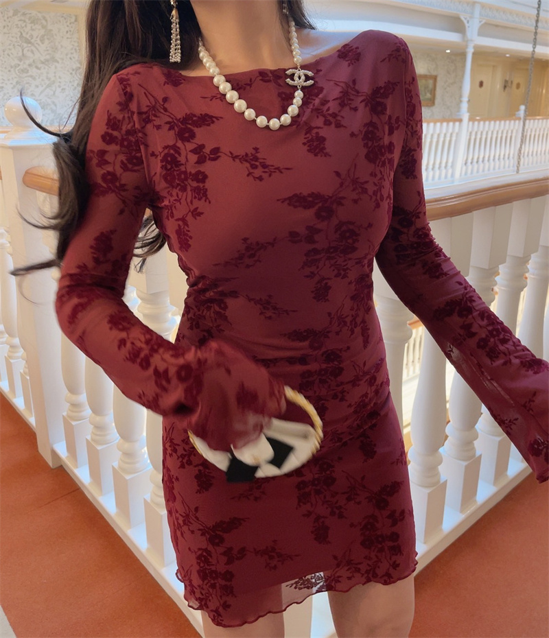 Handmade 2025 Spring Australia Super Slimming Mesh Bell Sleeve Bodycon Dress - Sexy Niche Design for 90s and Y2K Style Handmade 2025 Spring Australia Super Slimming Mesh Bell Sleeve Bodycon Dress - Sexy Niche Design for 90s and Y2K Style