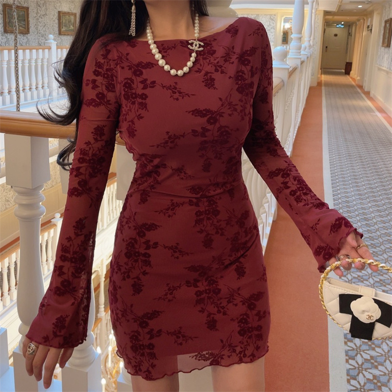 Handmade 2025 Spring Australia Super Slimming Mesh Bell Sleeve Bodycon Dress - Sexy Niche Design for 90s and Y2K Style Handmade 2025 Spring Australia Super Slimming Mesh Bell Sleeve Bodycon Dress - Sexy Niche Design for 90s and Y2K Style