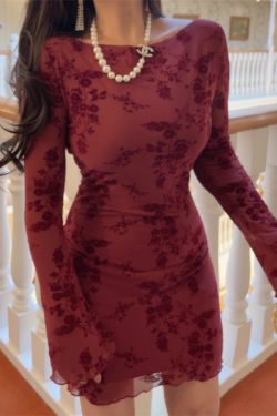 Handmade 2025 Spring Australia Super Slimming Mesh Bell Sleeve Bodycon Dress - Sexy Niche Design for 90s and Y2K Style