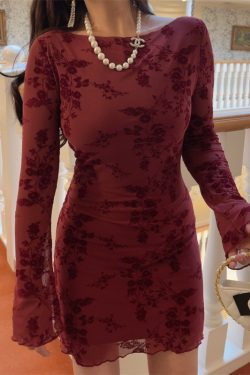 Handmade 2025 Spring Australia Super Slimming Mesh Bell Sleeve Bodycon Dress - Sexy Niche Design for 90s and Y2K Style