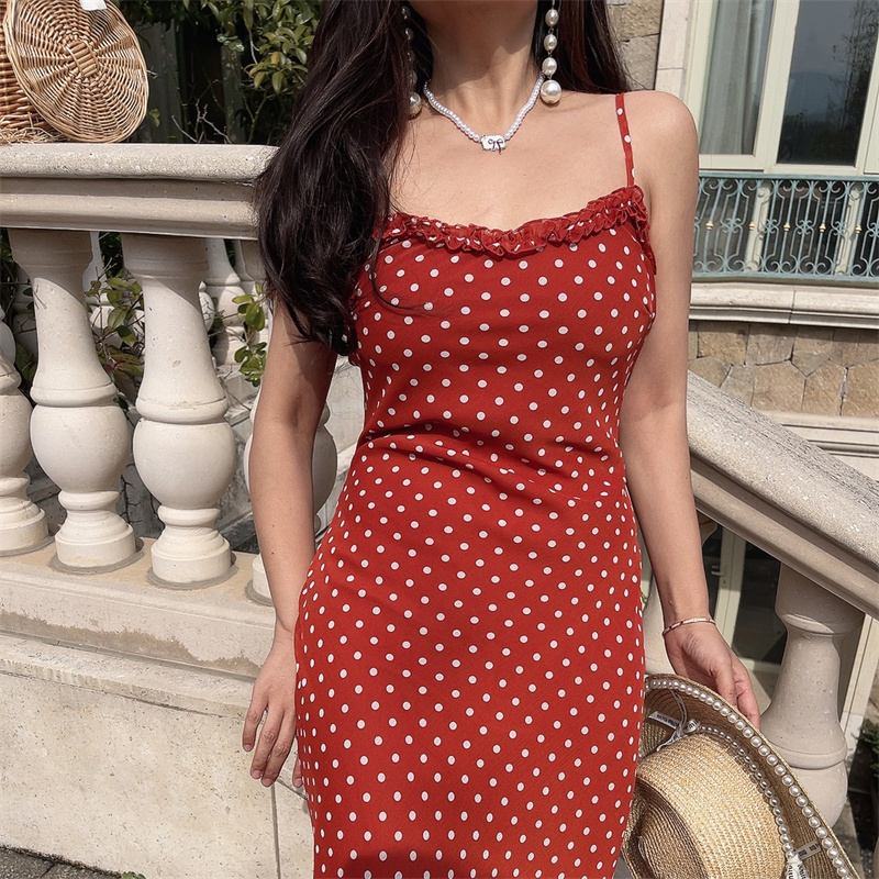 Handmade 2025 Spring/Summer French Polka Dot Ruffled Waist Slip Dress - Long Skirt Women's Vacation Fashion Handmade 2025 Spring/Summer French Polka Dot Ruffled Waist Slip Dress - Long Skirt Women's Vacation Fashion