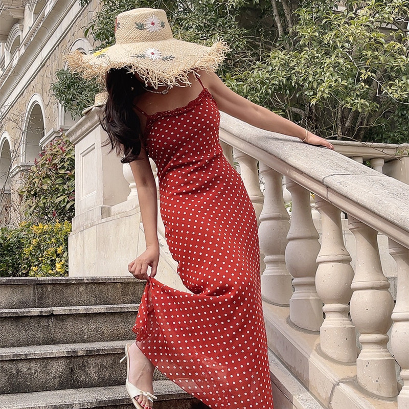 Handmade 2025 Spring/Summer French Polka Dot Ruffled Waist Slip Dress - Long Skirt Women's Vacation Fashion Handmade 2025 Spring/Summer French Polka Dot Ruffled Waist Slip Dress - Long Skirt Women's Vacation Fashion