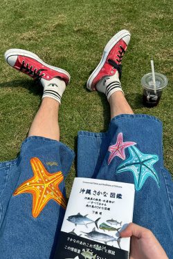 Handmade American Retro Star Embroidery Denim Capris - Summer Unisex Loose Straight Shorts for a Vintage 90s Look