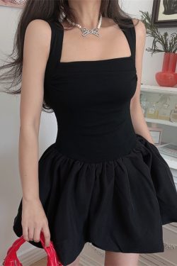 Handmade Black Slip Dress with Wide Shoulder Straps, Square Neckline, Waist-Cinching Design - Vacation Style, Slimming Fit