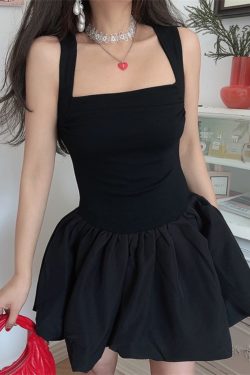 Handmade Black Slip Dress with Wide Shoulder Straps, Square Neckline, Waist-Cinching Design - Vacation Style, Slimming Fit