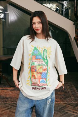 Handmade Children's Crayon Doodle House T-Shirt - Loose Fit, National Trend, Vintage Style, Perfect for Couples