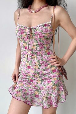 Handmade French Vintage Floral Cami Dress for Women - Summer Slim Fit Waist-Defined Lace Short Skirt - Y2K Style