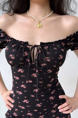 Handmade French Vintage Floral Dress for Women - Hollow-Out Tie-Up Square Neck, Puff Sleeves, Short Skirt, Summer Style