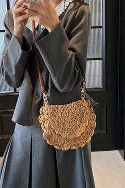 Handmade Knitted Beach Bag for Women – Summer Woven Shoulder Crossbody Bag, 2025 Fashion, Perfect for Seaside Vacation