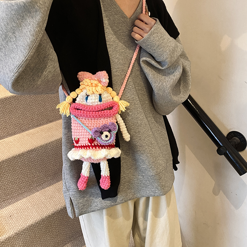 Handmade Mini Bag for Women - 2025 Summer Knitted Big Mouth Crossbody Phone Bag - Unique Quirky Style Handmade Mini Bag for Women - 2025 Summer Knitted Big Mouth Crossbody Phone Bag - Unique Quirky Style
