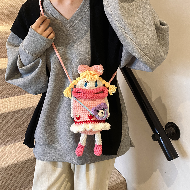 Handmade Mini Bag for Women - 2025 Summer Knitted Big Mouth Crossbody Phone Bag - Unique Quirky Style Handmade Mini Bag for Women - 2025 Summer Knitted Big Mouth Crossbody Phone Bag - Unique Quirky Style