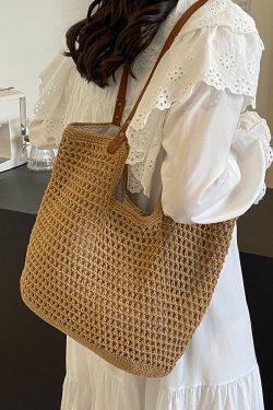 Handmade Woven Straw Bag for Women - Large Capacity Beach Tote, Stylish Shoulder Bag for Vacation & Commuting 2025