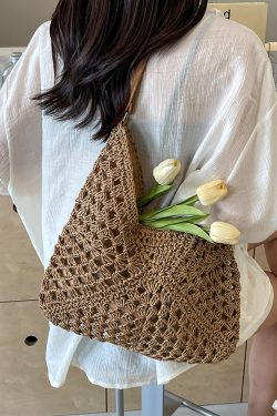 Handwoven Women's Straw Tote Bag - Trendy Large Capacity Beach Vacation Shoulder Bag 2025 Style