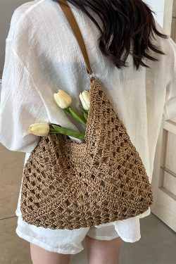 Handwoven Women's Straw Tote Bag - Trendy Large Capacity Beach Vacation Shoulder Bag 2025 Style