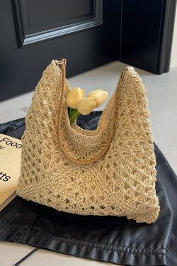 Handwoven Women's Straw Tote Bag - Trendy Large Capacity Beach Vacation Shoulder Bag 2025 Style