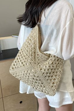 Handwoven Women's Straw Tote Bag - Trendy Large Capacity Beach Vacation Shoulder Bag 2025 Style