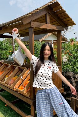 Heart Polka Dot Short Sleeve T-Shirt for Women - Slim Fit American Style Top for Spring and Summer