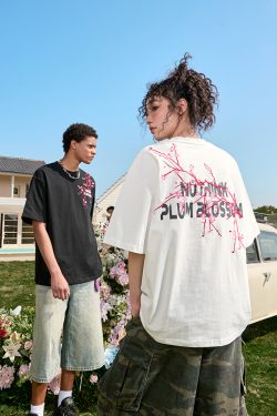 Heavy Embroidery Floral Letter T-Shirt - Short Sleeve Vintage American Style Unisex Top for Summer 2025 Fashion