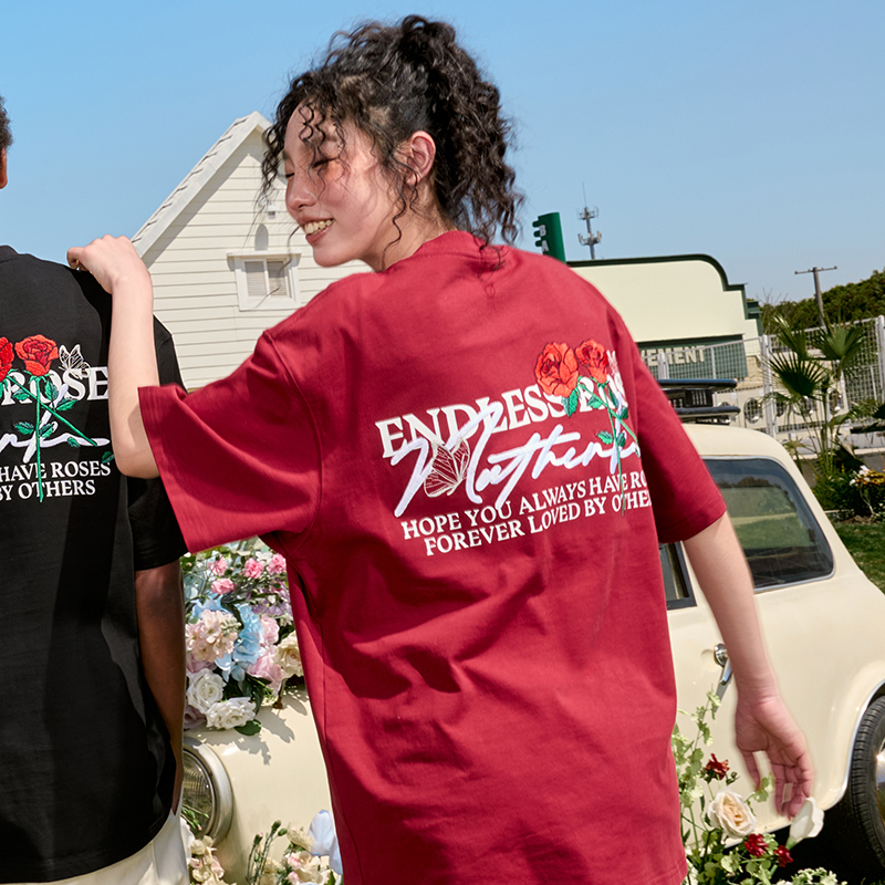 Heavy Embroidery Rose Short Sleeve T-Shirt - Vintage American Style Unisex Tee, Trendy Loose Fit, 2025 Fashion Essential Heavy Embroidery Rose Short Sleeve T-Shirt - Vintage American Style Unisex Tee, Trendy Loose Fit, 2025 Fashion Essential