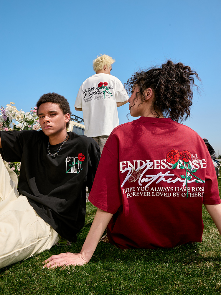 Heavy Embroidery Rose Short Sleeve T-Shirt - Vintage American Style Unisex Tee, Trendy Loose Fit, 2025 Fashion Essential Heavy Embroidery Rose Short Sleeve T-Shirt - Vintage American Style Unisex Tee, Trendy Loose Fit, 2025 Fashion Essential