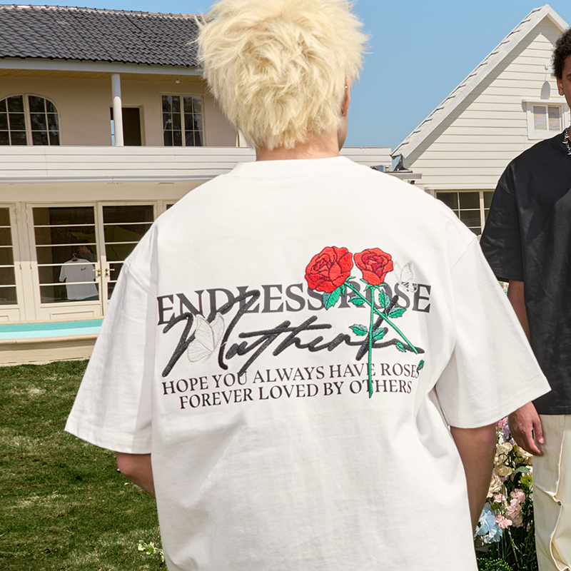 Heavy Embroidery Rose Short Sleeve T-Shirt - Vintage American Style Unisex Tee, Trendy Loose Fit, 2025 Fashion Essential Heavy Embroidery Rose Short Sleeve T-Shirt - Vintage American Style Unisex Tee, Trendy Loose Fit, 2025 Fashion Essential