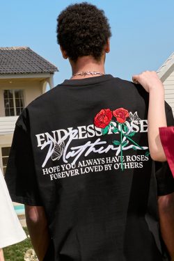 Heavy Embroidery Rose Short Sleeve T-Shirt - Vintage American Style Unisex Tee, Trendy Loose Fit, 2025 Fashion Essential