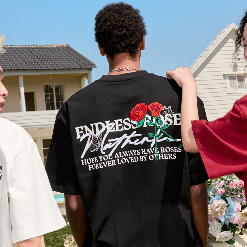 Heavy Embroidery Rose Short Sleeve T-Shirt - Vintage American Style Unisex Tee, Trendy Loose Fit, 2025 Fashion Essential Heavy Embroidery Rose Short Sleeve T-Shirt - Vintage American Style Unisex Tee, Trendy Loose Fit, 2025 Fashion Essential