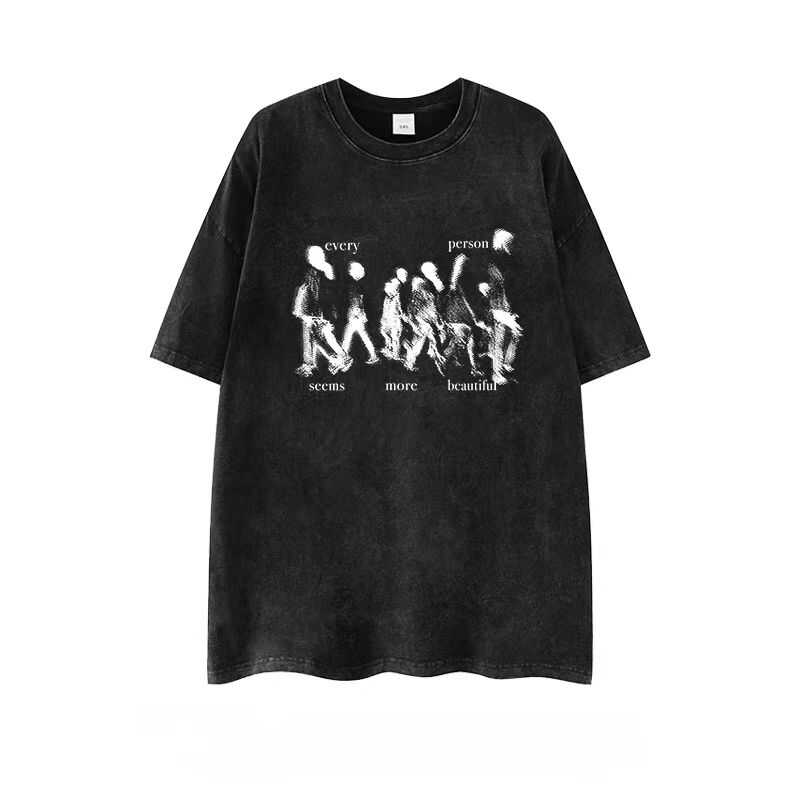 Heavyweight 260g Hip-Hop Dark Abstract Washed Vintage Pure Cotton Loose Short-Sleeve T-Shirt - European American Trendy Style Heavyweight 260g Hip-Hop Dark Abstract Washed Vintage Pure Cotton Loose Short-Sleeve T-Shirt - European American Trendy Style