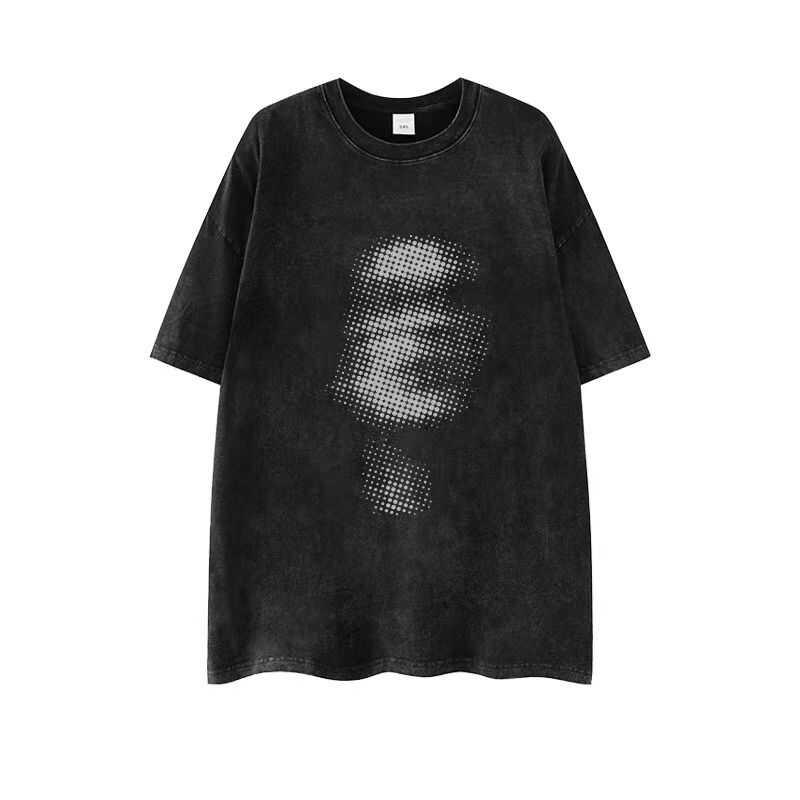 Heavyweight 260g Hip-Hop Dark Abstract Washed Vintage Pure Cotton Loose Short-Sleeve T-Shirt - European American Trendy Style Heavyweight 260g Hip-Hop Dark Abstract Washed Vintage Pure Cotton Loose Short-Sleeve T-Shirt - European American Trendy Style